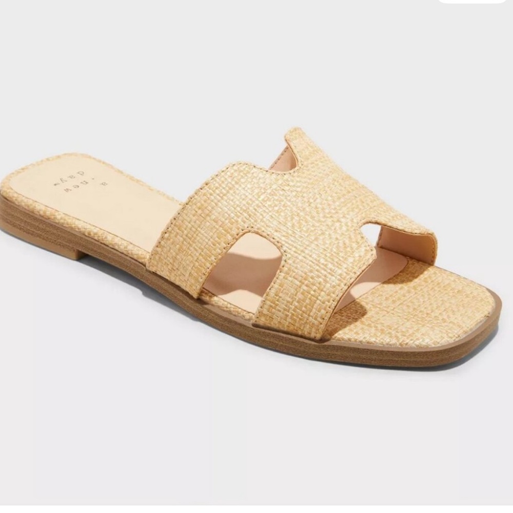 A New Day Nina Rafia H Band Slide Sandals Women's 6.5 Nude Tan